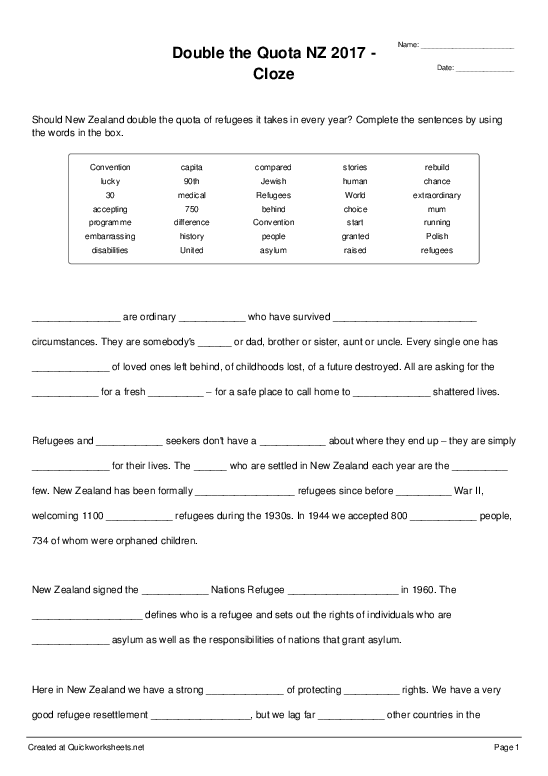 shared cloze test worksheets