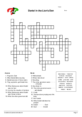 Daniel in the Lion's Den - Crossword - Quickworksheets.net