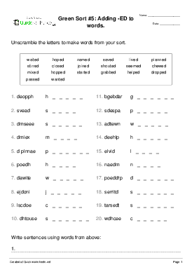 Green Sort #5: Adding -ED to words. - Word Scramble - Quickworksheets