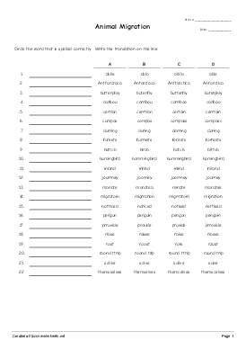 animal migration worksheet Test Migration Quickworksheets.net Animal   Spelling