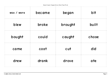 simple present irregular verbs 2 past tense form small cards quickworksheets