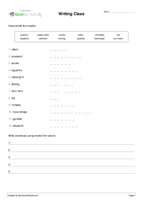 Shared Word Scramble Worksheets