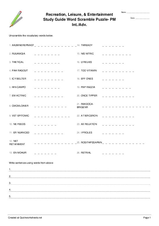 LEISURE ACTIVITIES Worksheets