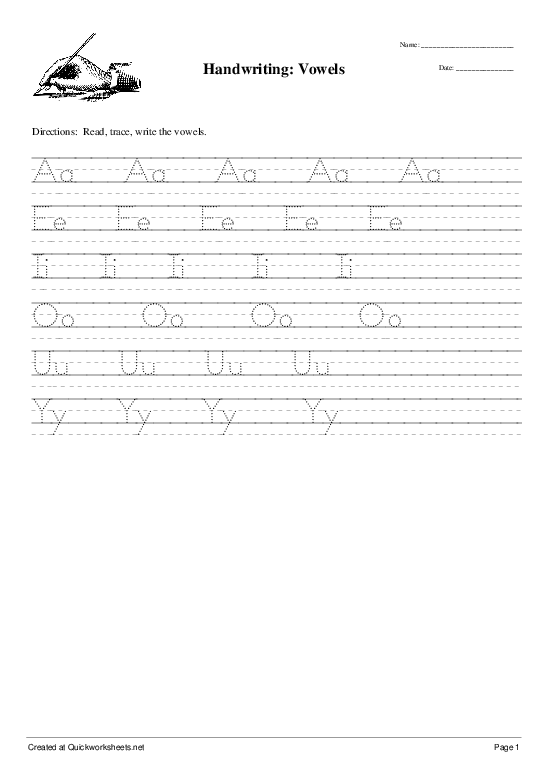 handwriting vowels handwriting worksheet quickworksheets