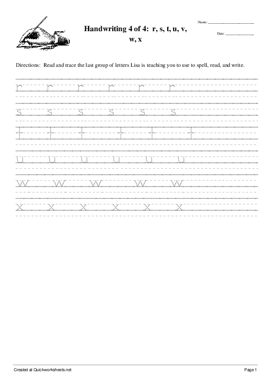 Handwriting 4 Of 4 R S T U V W X Handwriting Worksheet Quickworksheets