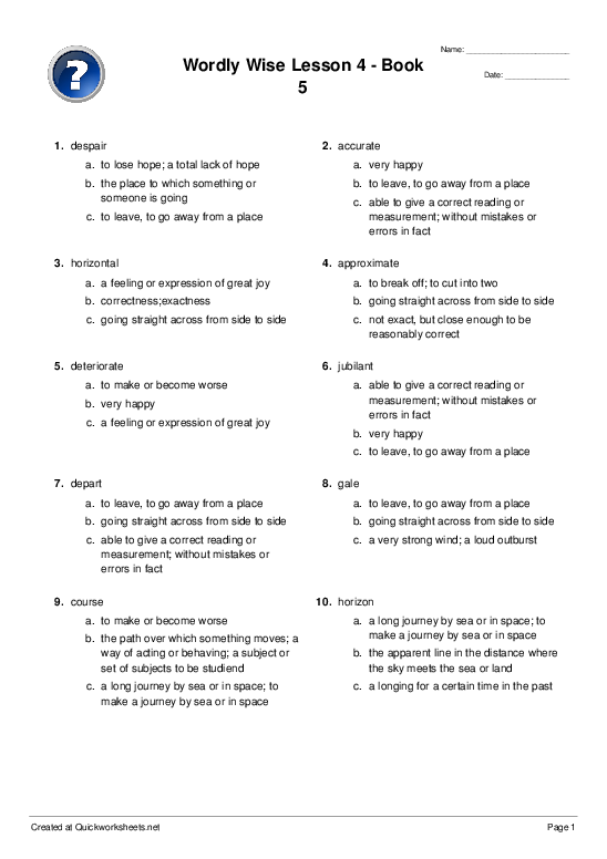 Shared Multiple Choice Worksheets