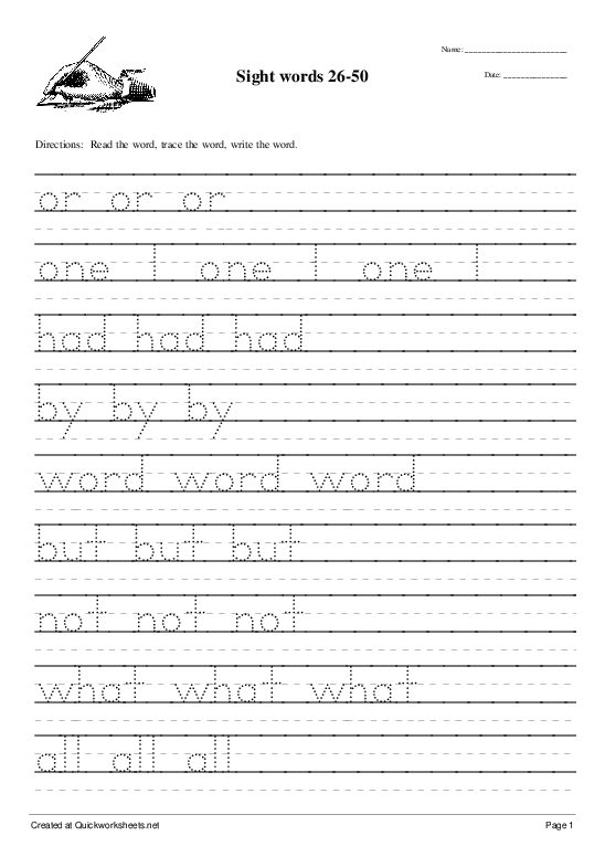 Sight words 26-50 - Handwriting Worksheet - Quickworksheets