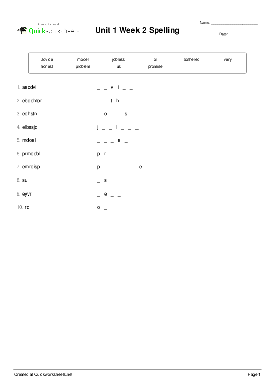 Shared Word Scramble Worksheets
