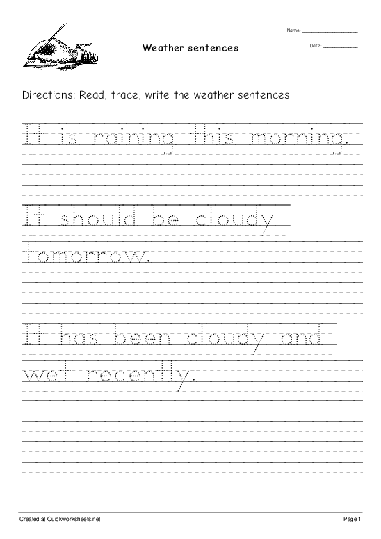 weather sentences handwriting worksheet quickworksheets