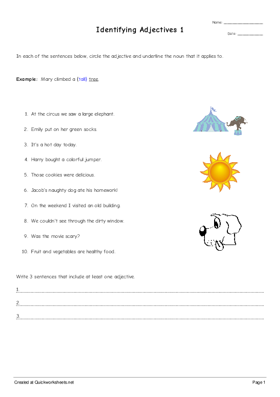 Identifying Adjectives Worksheets Ks2