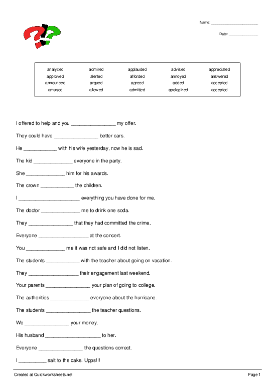 SIMPLE PAST TENSE Worksheets