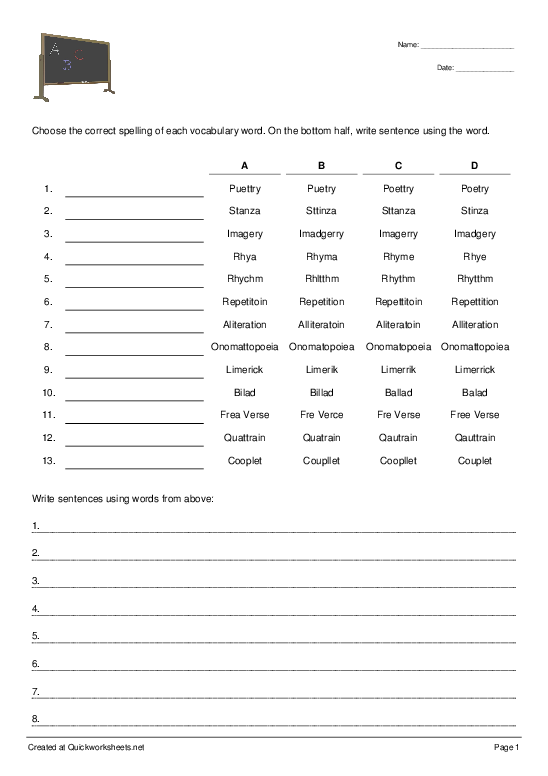 English Spelling Test Worksheet Maker