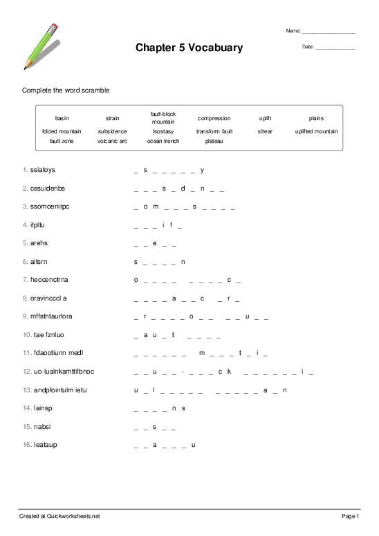 Shared Word Scramble Worksheets