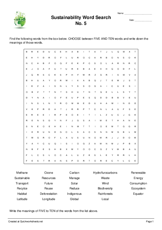 SUSTAINABILITY Worksheets