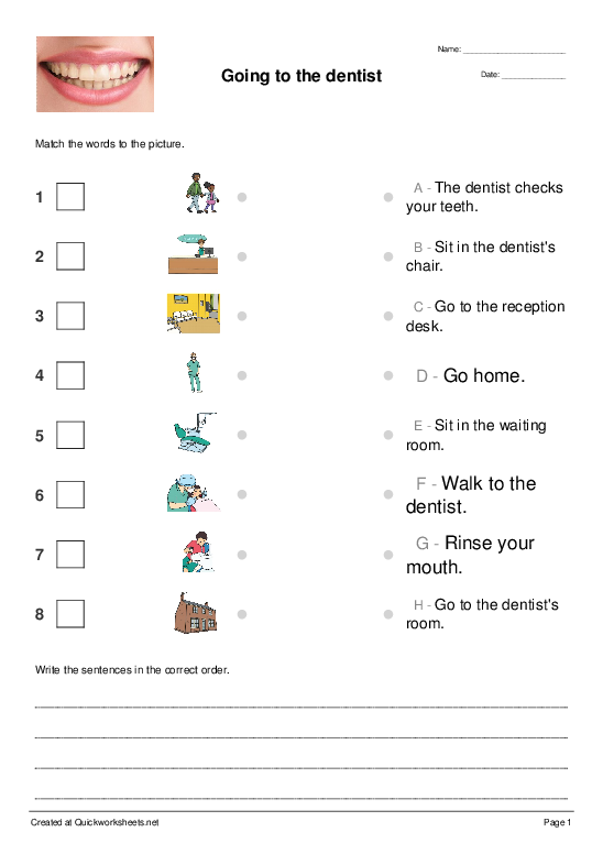 Going To The Dentist Picture Matching Quickworksheets Net