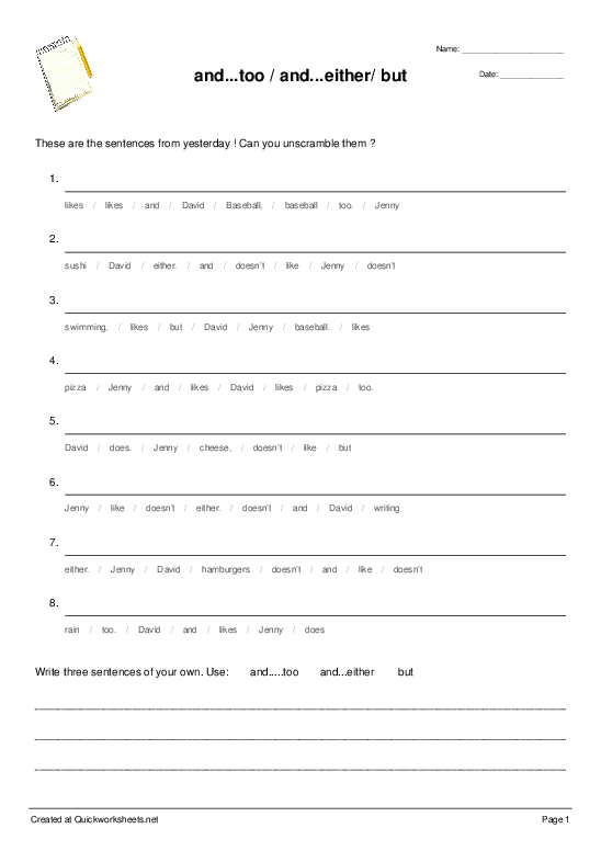 sentence structure worksheets