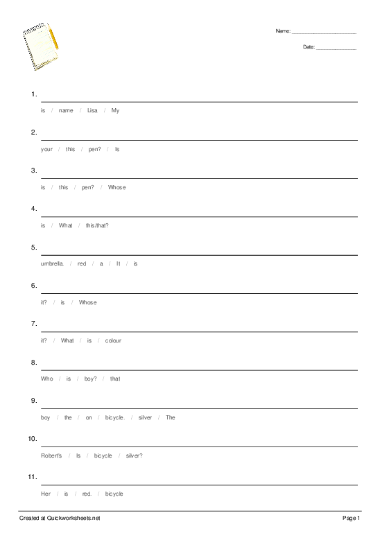 sentence structure worksheets