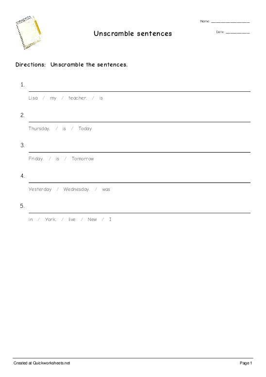 unscramble sentences sentence scramble worksheet quickworksheets