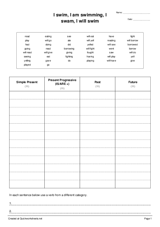 present progressive tense worksheets