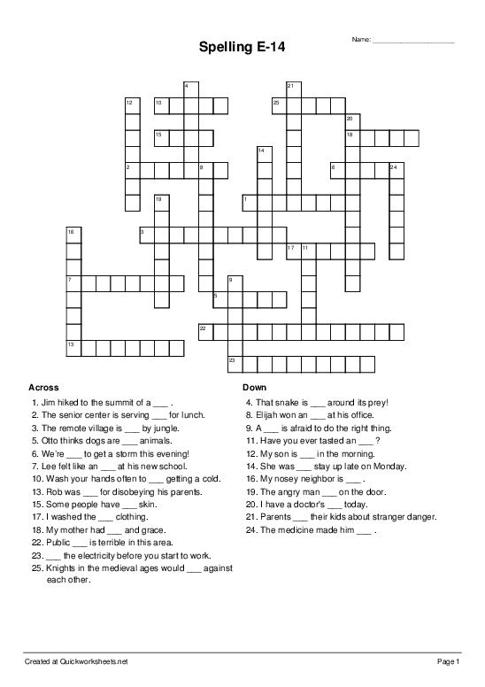 Shared Crossword Worksheets