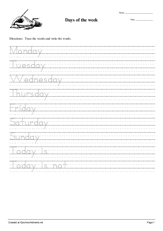 Days of the week - Handwriting Worksheet - Quickworksheets