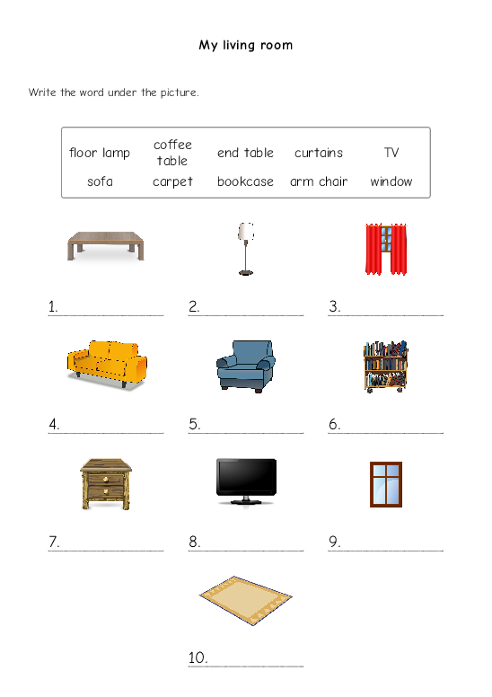 Furniture Worksheets