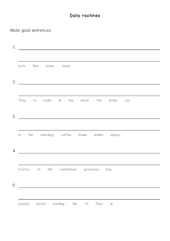 daily routines worksheet