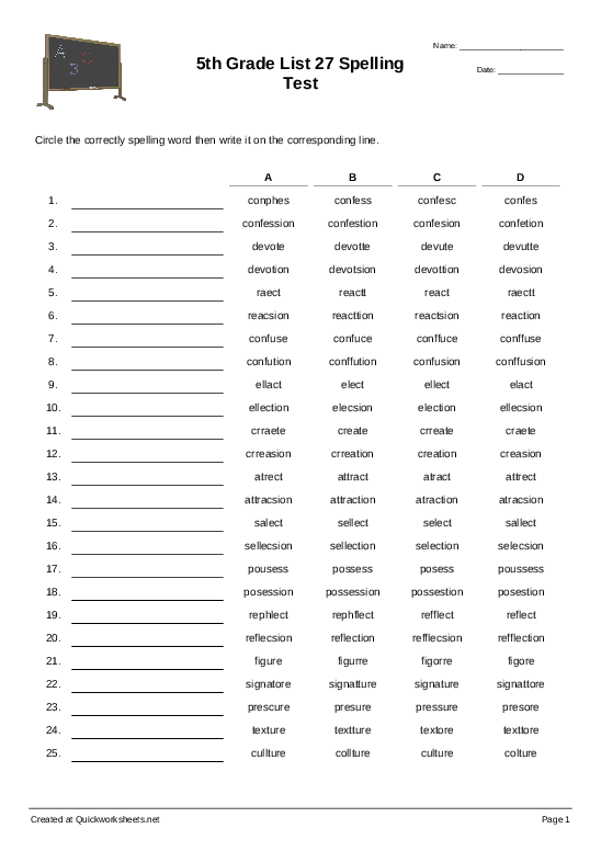 5th grade list 27 spelling test spelling test quickworksheets