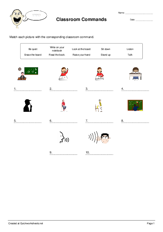 classroom-commands-picture-matching-worksheet-quickworksheets