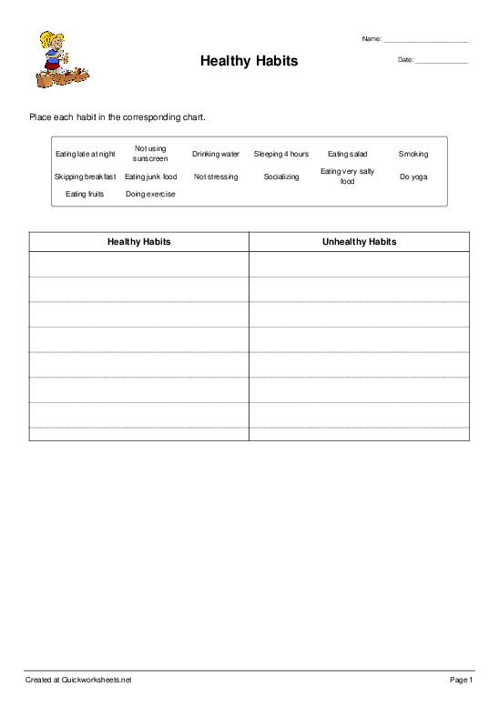 healthy habits sort into categories worksheet maker