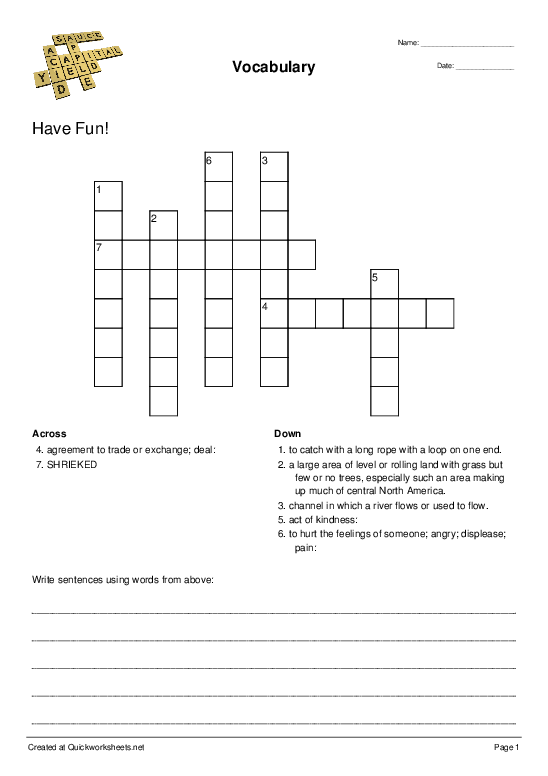 Shared Crossword Worksheets