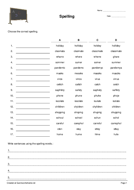 Shared Spelling Test Worksheets