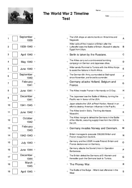 Ww2 Timeline Test Matching Pairs Worksheet Quickworksheets