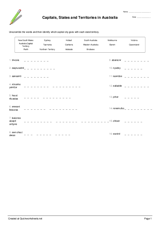 australia worksheets