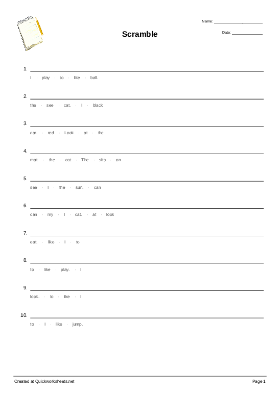 sentence structure worksheets