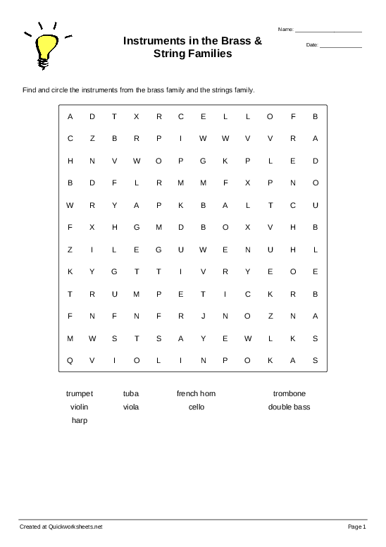 instrument families printable