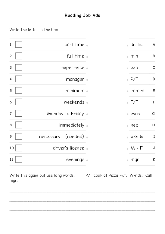 JOBS Worksheets