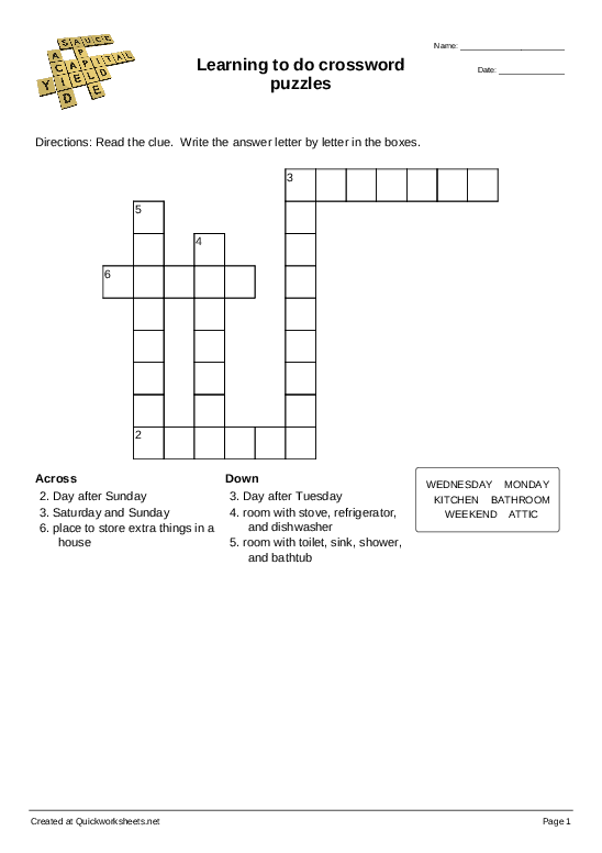 Shared Crossword Worksheets