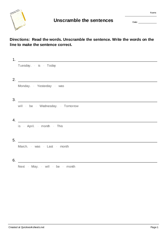 Days of the Week Yesterday and Tomorrow Worksheet / Worksheet