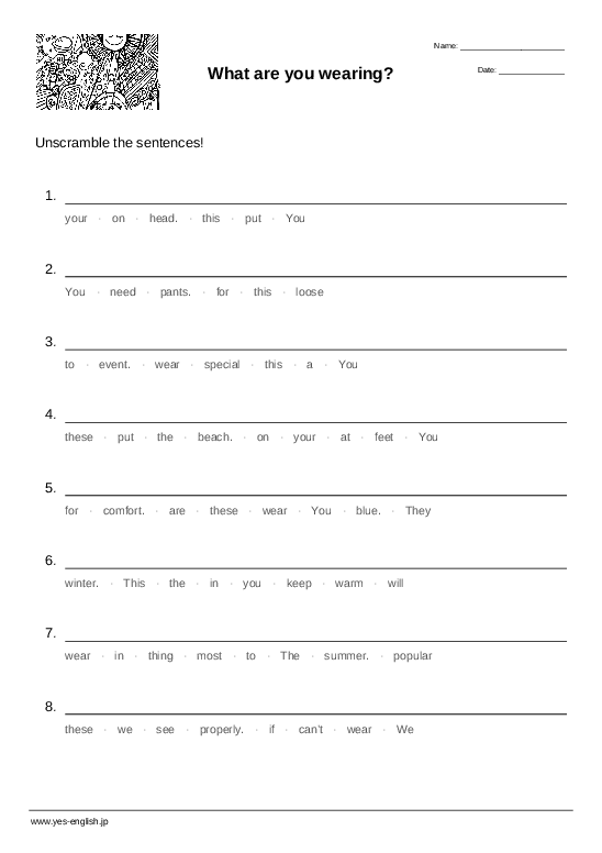 What are you wearing? - Sentence Scramble Worksheet - Quickworksheets