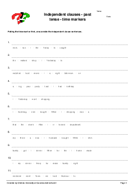 family dinner worksheet tense Sentence time  past markers  clauses    Independent