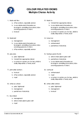 idioms worksheet grade 4th Multiple Online Choice Question Printable Worksheet