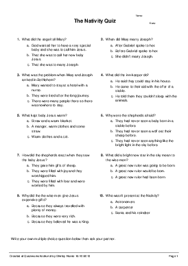 The Nativity Quiz Multiple Choice Worksheet Quickworksheets