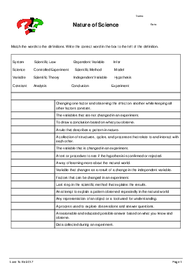 Nature of Science - Fully Customisable Worksheet - Quickworksheets