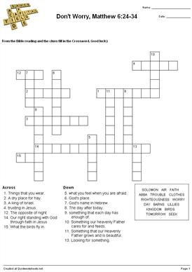 Don #39 t Worry Matthew 6:24 34 Crossword Quickworksheets net