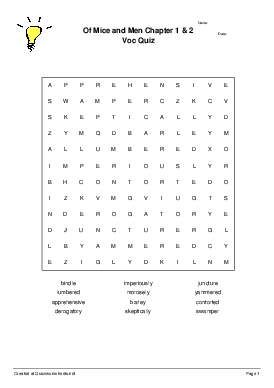 Of Mice And Men Chapter 1 2 Voc Quiz Wordsearch Worksheet Quickworksheets