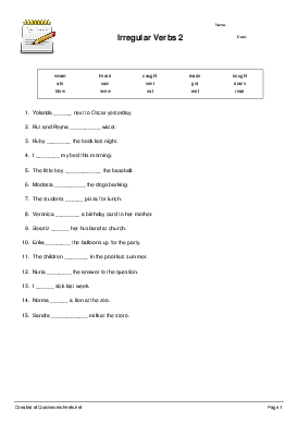 Irregular Verbs 2 Fill In The Blank Sentences Worksheet Quickworksheets