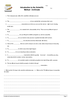 Introduction to the Scientific Method - 3rd Grade - Fill-in-the-Blank  Sentences Worksheet - Quickworksheets