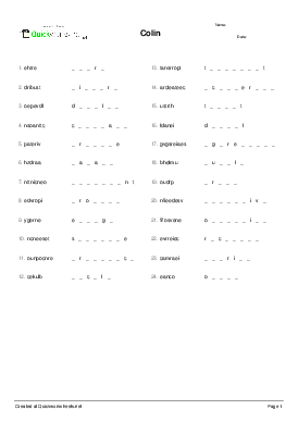 Colin - Word Scramble - Quickworksheets