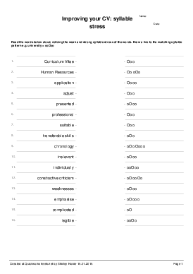 WORD STRESS Worksheets